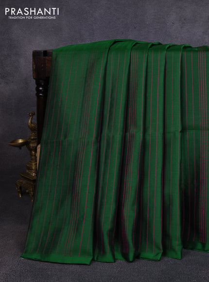 Pure soft silk saree green and magenta pink with allover thread weaves in borderless style