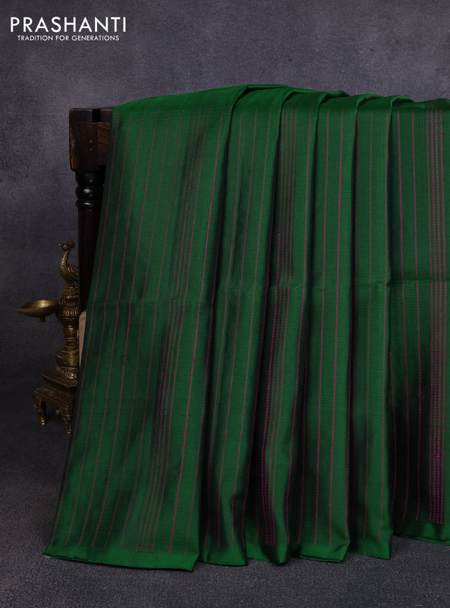Pure soft silk saree green and magenta pink with allover thread weaves in borderless style