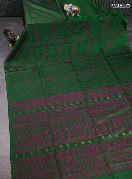 Pure soft silk saree green and magenta pink with allover thread weaves in borderless style