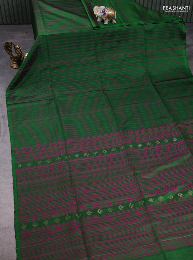 Pure soft silk saree green and magenta pink with allover thread weaves in borderless style
