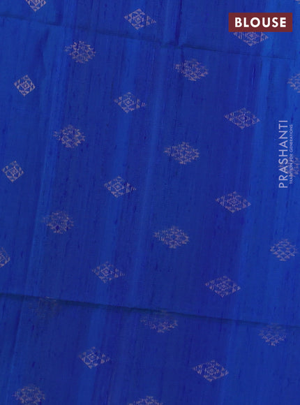 Pure soft silk saree dual shade of pinkish orange and royal blue with allover thread weaves in borderless style