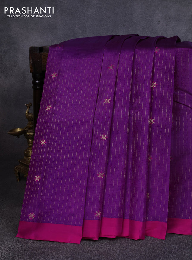 Pure soft silk saree purple and pink with allover zari weaves & buttas and simple border
