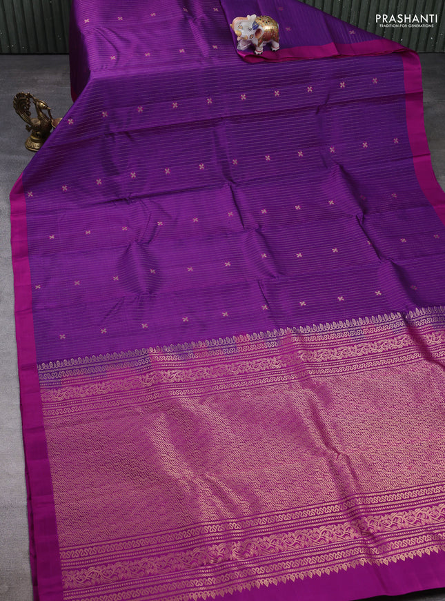 Pure soft silk saree purple and pink with allover zari weaves & buttas and simple border