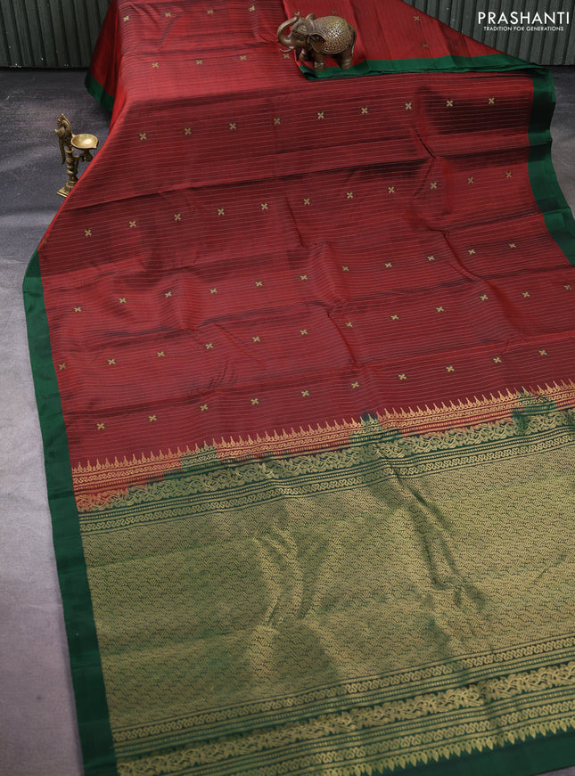 Pure soft silk saree maroon shade and green with allover zari weaves & buttas and simple border