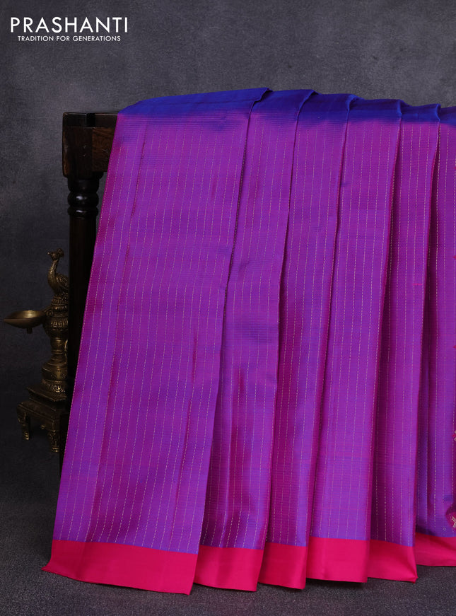 Pure soft silk saree dual shade of purple and pink with allover zari weaves & buttas and simple border