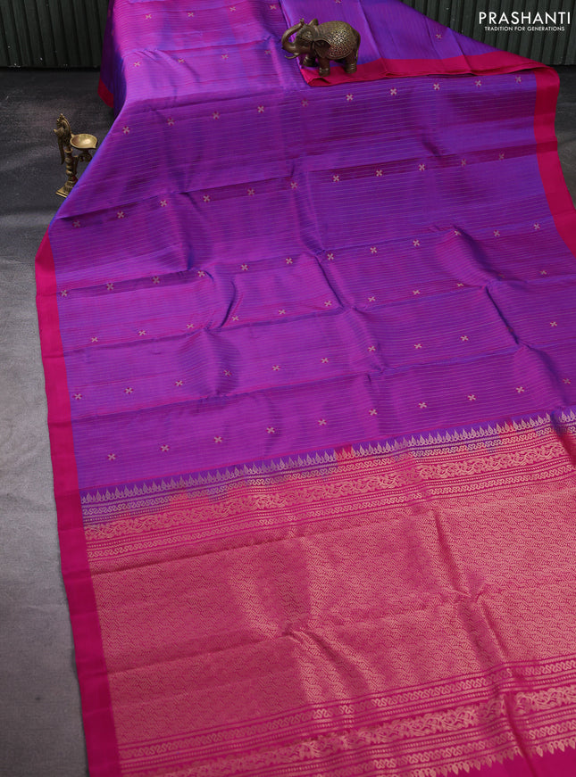 Pure soft silk saree dual shade of purple and pink with allover zari weaves & buttas and simple border
