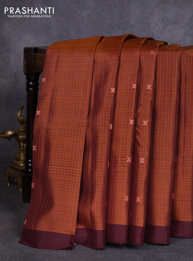 Pure soft silk saree honey shade and wine shade with allover zari weaves & buttas and simple border