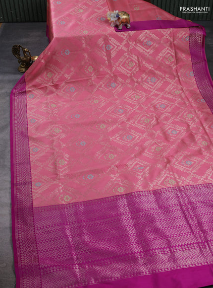 Banarasi katan silk saree peach pink and purple shade with allover zari weaves and zari woven border