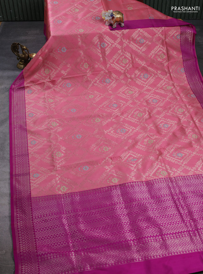 Banarasi katan silk saree peach pink and purple shade with allover zari weaves and zari woven border