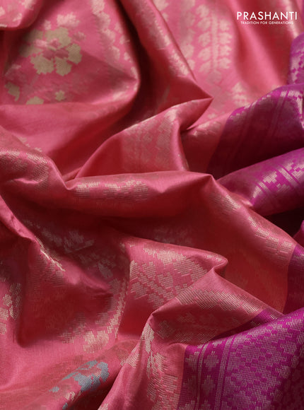 Banarasi katan silk saree peach pink and purple shade with allover zari weaves and zari woven border
