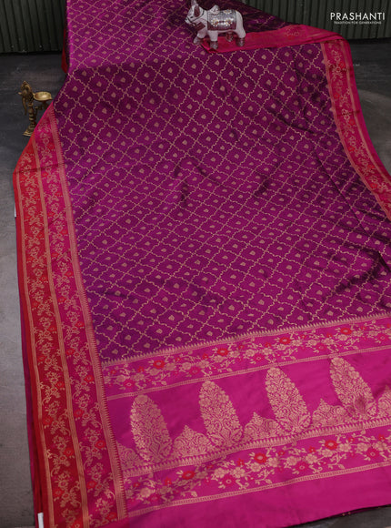 Banarasi katan silk saree purple and pink red with allover zari weaves and zari woven border