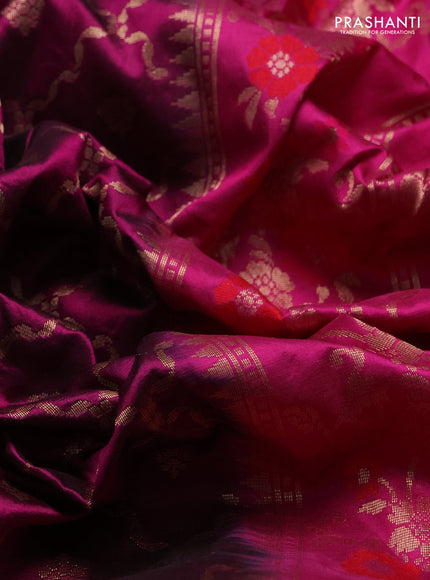 Banarasi katan silk saree purple and pink red with allover zari weaves and zari woven border