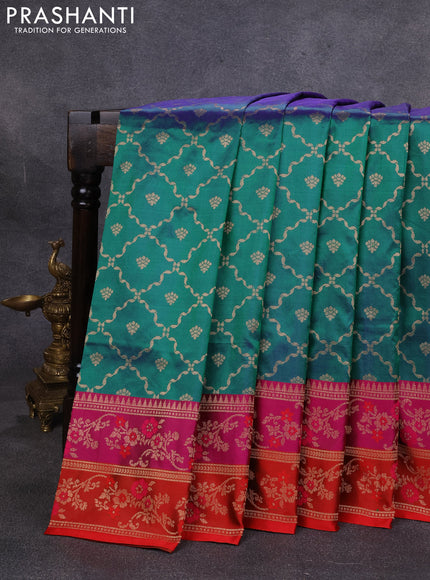 Banarasi katan silk saree dual shade of green and pink red with allover zari weaves and zari woven border