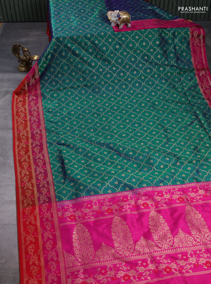 Banarasi katan silk saree dual shade of green and pink red with allover zari weaves and zari woven border