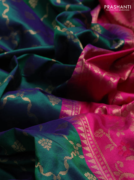 Banarasi katan silk saree dual shade of green and pink red with allover zari weaves and zari woven border
