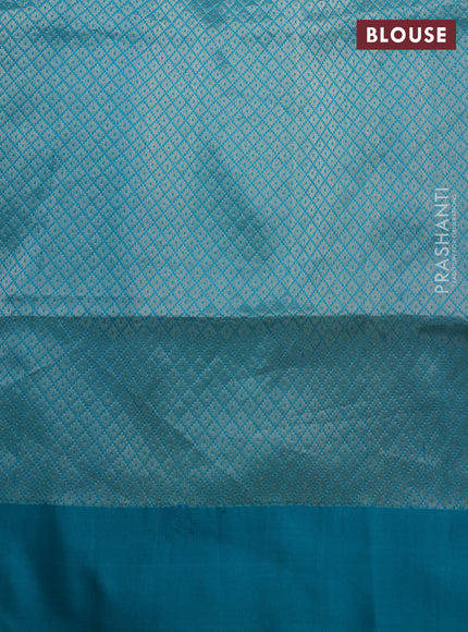 Banarasi katan silk saree light pink and teal green with allover zari weaves and zari woven border