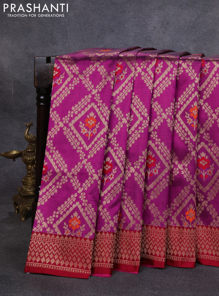 Banarasi katan silk saree purple and maroon with allover zari weaves and zari woven border