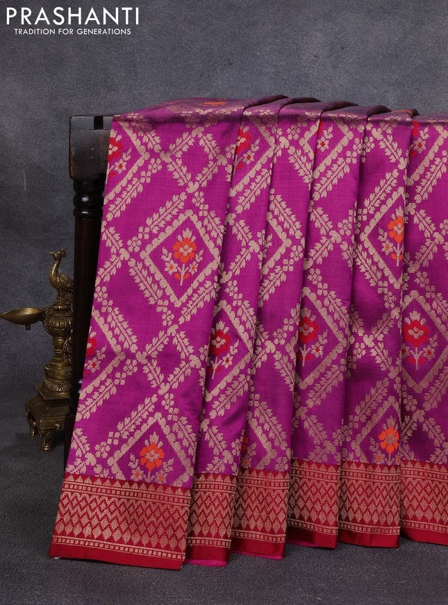 Banarasi katan silk saree purple and maroon with allover zari weaves and zari woven border