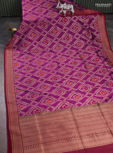 Banarasi katan silk saree purple and maroon with allover zari weaves and zari woven border