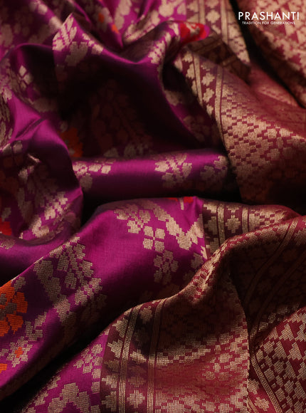 Banarasi katan silk saree purple and maroon with allover zari weaves and zari woven border