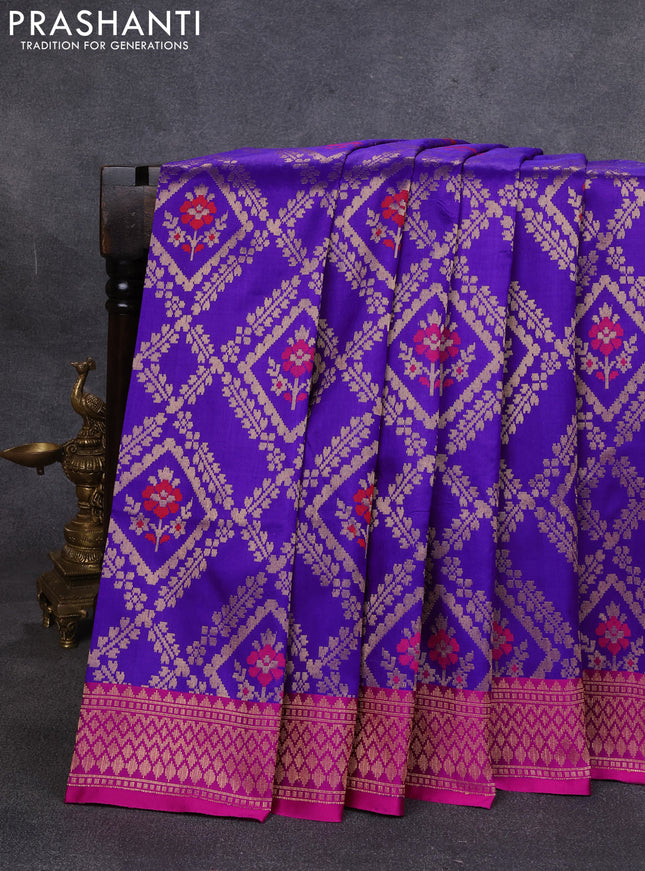 Banarasi katan silk saree violet and pink with allover zari weaves and zari woven border