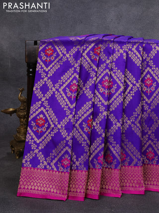 Banarasi katan silk saree violet and pink with allover zari weaves and zari woven border