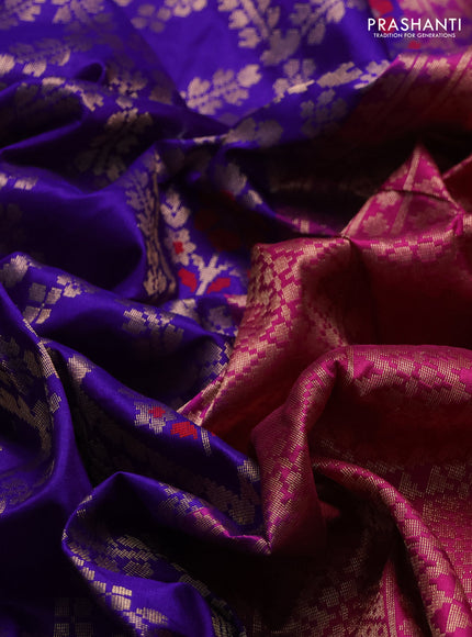 Banarasi katan silk saree violet and pink with allover zari weaves and zari woven border