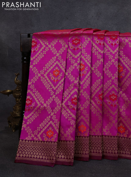 Banarasi katan silk saree pink and wine shade with allover zari weaves and zari woven border