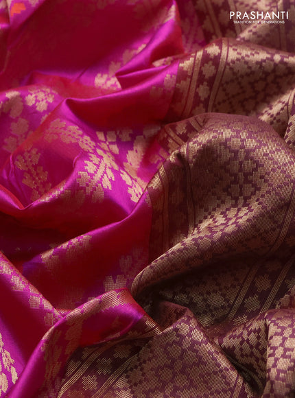 Banarasi katan silk saree pink and wine shade with allover zari weaves and zari woven border