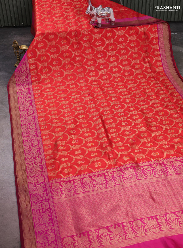 Banarasi katan silk saree red and pink maroon with allover zari weaves and zari woven border