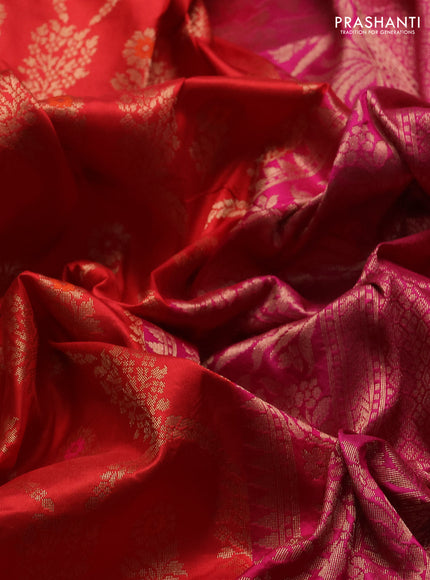 Banarasi katan silk saree red and pink maroon with allover zari weaves and zari woven border