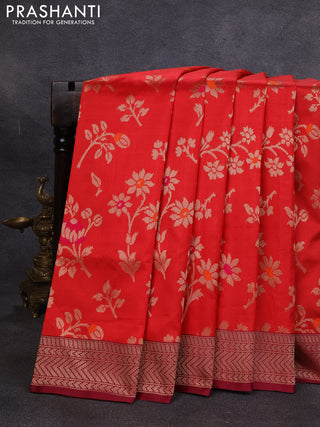 Banarasi katan silk saree red and maroon with allover zari woven floral weaves and zari woven border