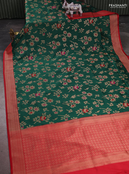 Banarasi katan silk saree green and red with allover zari woven floral weaves and zari woven border