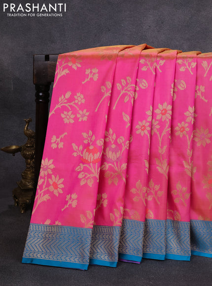 Banarasi katan silk saree dual shade of pink and cs blue with allover zari woven floral weaves and zari woven border
