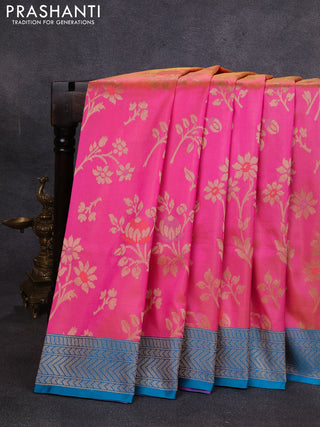 Banarasi katan silk saree dual shade of pink and cs blue with allover zari woven floral weaves and zari woven border