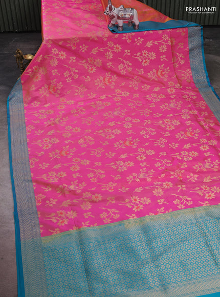 Banarasi katan silk saree dual shade of pink and cs blue with allover zari woven floral weaves and zari woven border