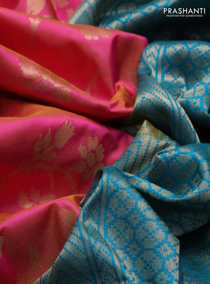 Banarasi katan silk saree dual shade of pink and cs blue with allover zari woven floral weaves and zari woven border
