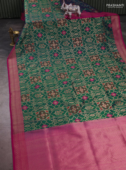 Banarasi katan silk saree dual shade of bluish green and magenta pink with allover zari woven brocade weaves and zari woven border