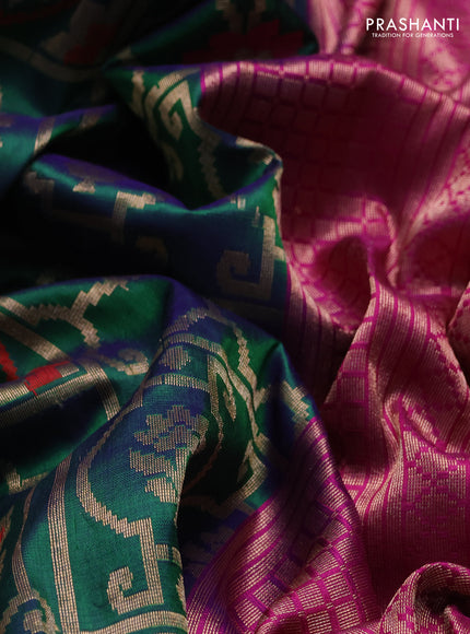 Banarasi katan silk saree dual shade of bluish green and magenta pink with allover zari woven brocade weaves and zari woven border