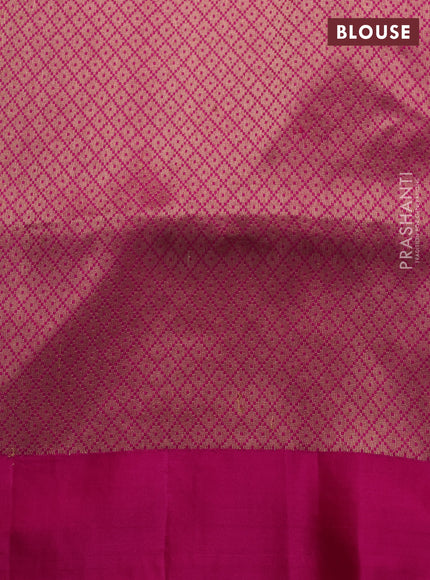 Banarasi katan silk saree dual shade of bluish green and magenta pink with allover zari woven brocade weaves and zari woven border