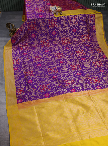 Banarasi katan silk saree purple and yellow with allover zari woven brocade weaves and zari woven border