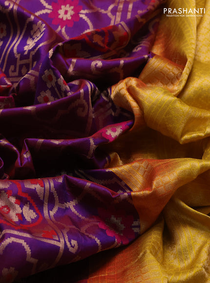 Banarasi katan silk saree purple and yellow with allover zari woven brocade weaves and zari woven border