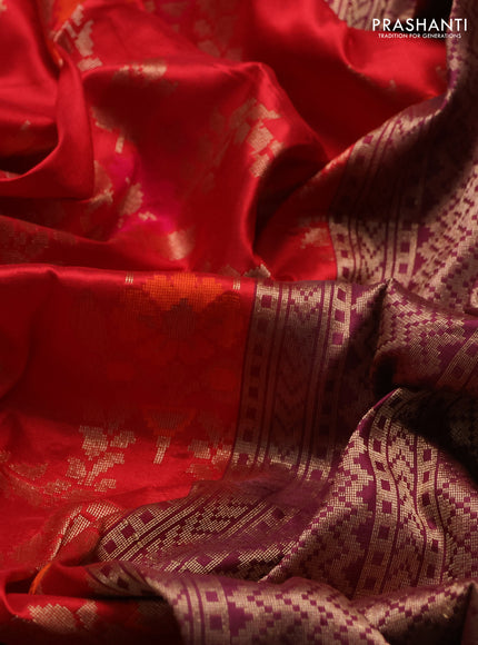 Banarasi katan silk saree red and wine shade with allover zari woven floral weaves and zari woven border