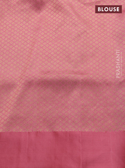 Banarasi katan silk saree teal green and peach pink with allover zari woven floral weaves and zari woven border