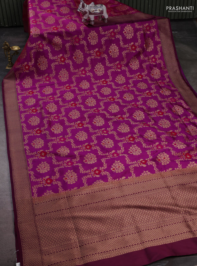 Banarasi katan silk saree magenta pink and purple with allover zari woven floral weaves and zari woven border