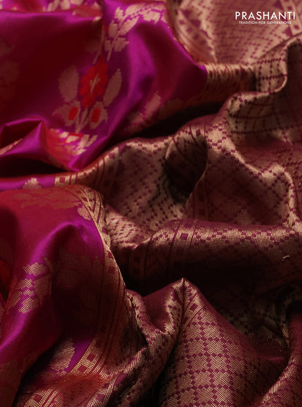 Banarasi katan silk saree magenta pink and purple with allover zari woven floral weaves and zari woven border