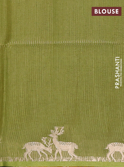 Semi dupion saree mustard yellow and light green with allover thread woven bandhani buttas and zari woven butta border