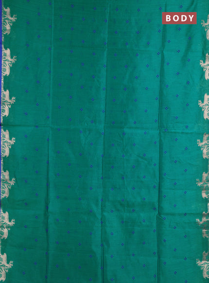 Semi dupion saree teal green and blue with allover thread woven bandhani buttas and zari woven butta border
