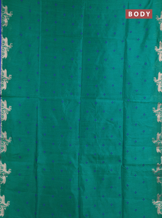 Semi dupion saree teal green and blue with allover thread woven bandhani buttas and zari woven butta border