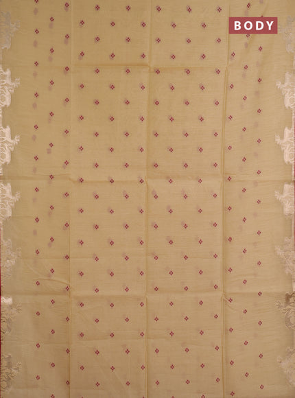 Semi dupion saree beige and maroon with allover thread woven bandhani buttas and zari woven butta border